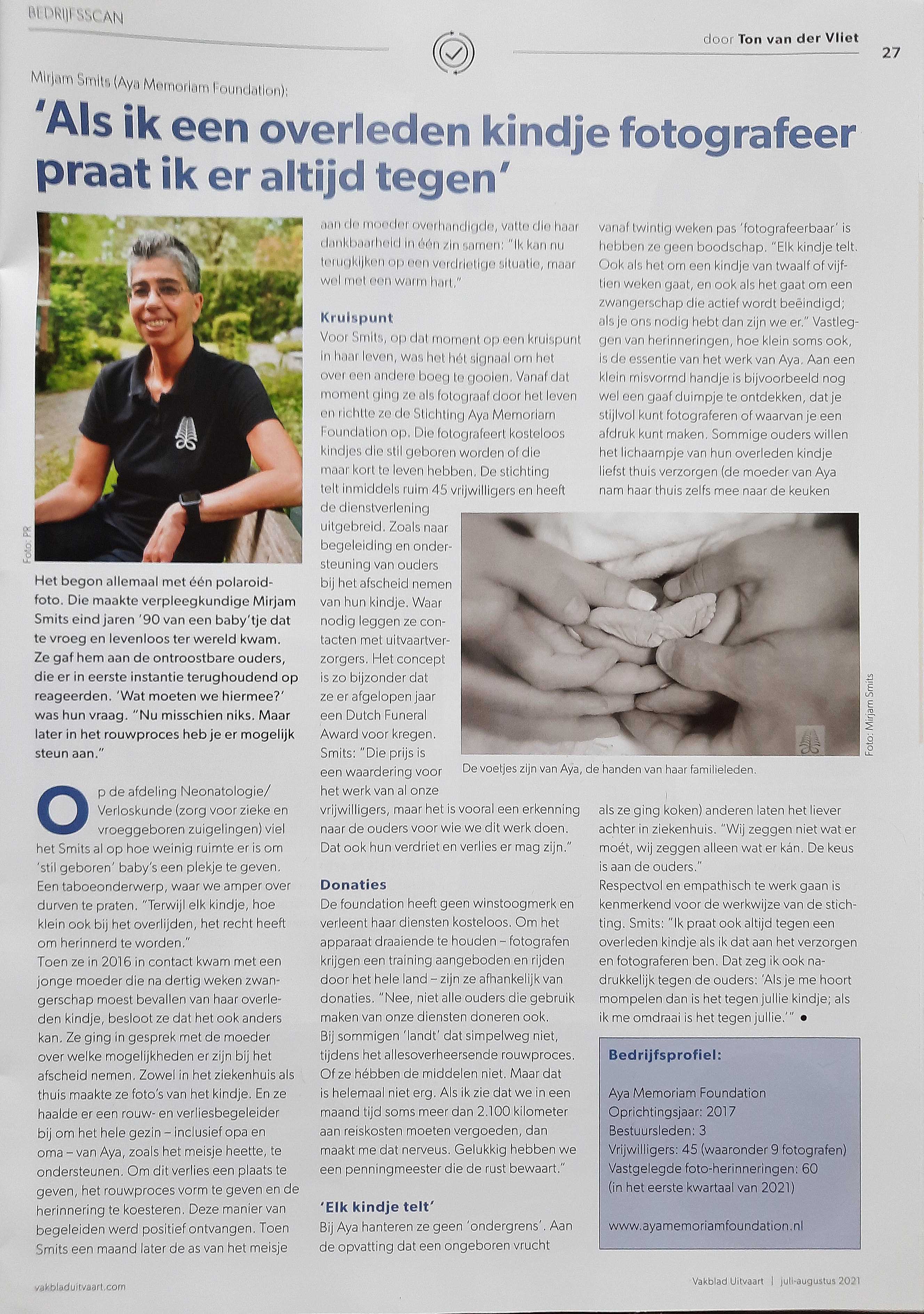 Interview Aya Memoriam Foundation Vakblad Uitvaart